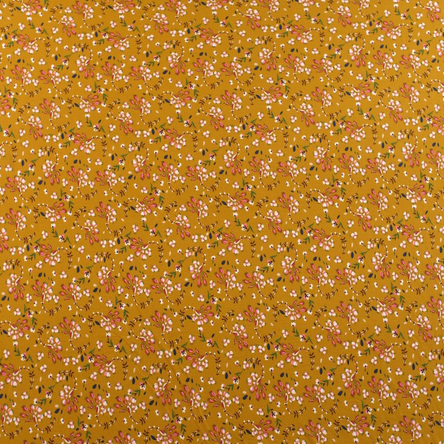 PIEL DE DURAZNO ESTAMPADO AMARILLO MIEL MOSTAZA CON FLORES