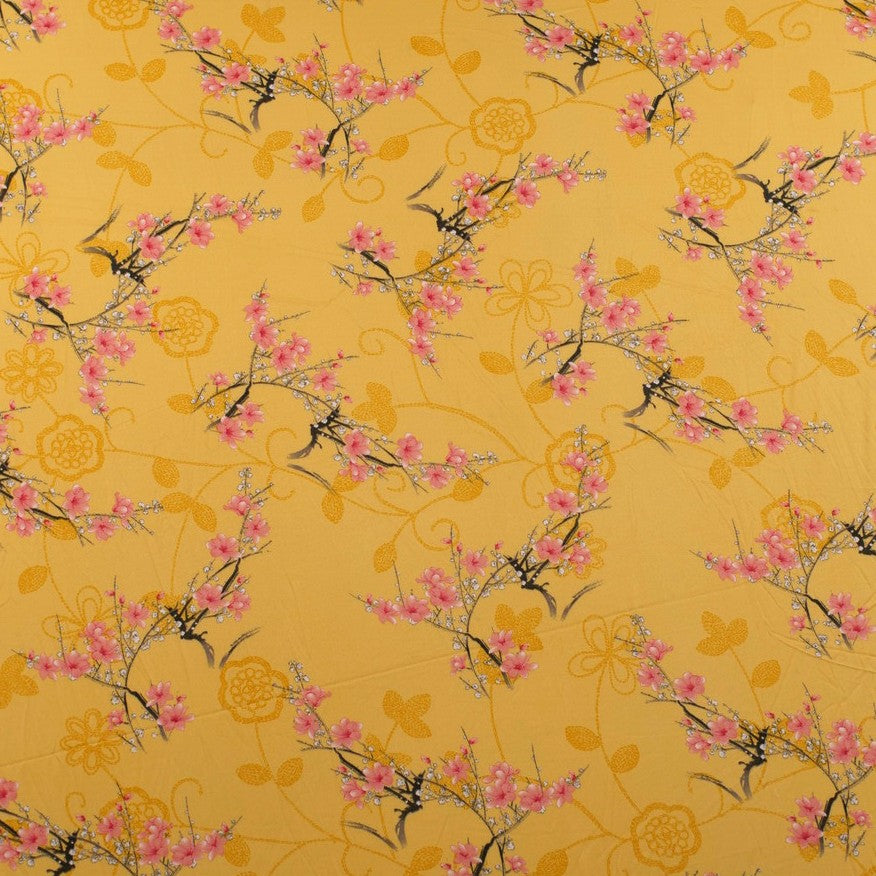 PIEL DE DURAZNO ESTAMPADO AMARILLO ARTESANO FLORAL