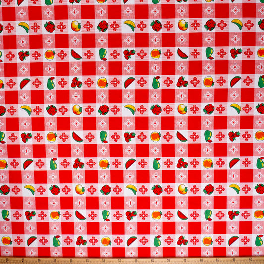 MANTELERIA ESTAMPADO ROJO CARMESI CUADRILLE FRUTAL