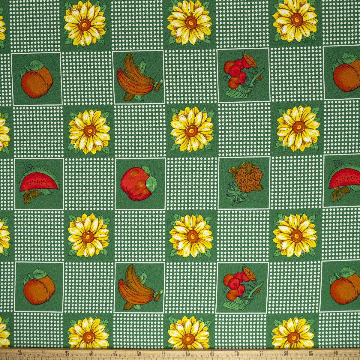MANTELERIA ESTAMPADO VERDE FRIJOL FLORES Y FRUTAS