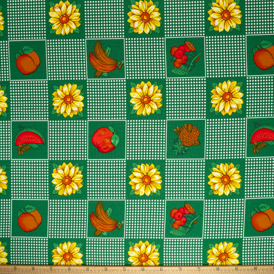 MANTELERIA ESTAMPADO VERDE FRIJOL FLORES Y FRUTAS