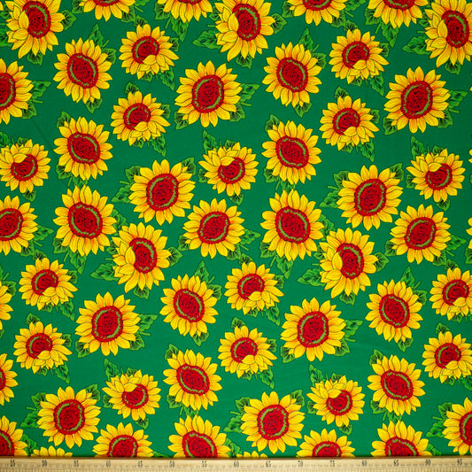 MANTELERIA ESTAMPADO VERDE FRIJOL CON GIRASOLES