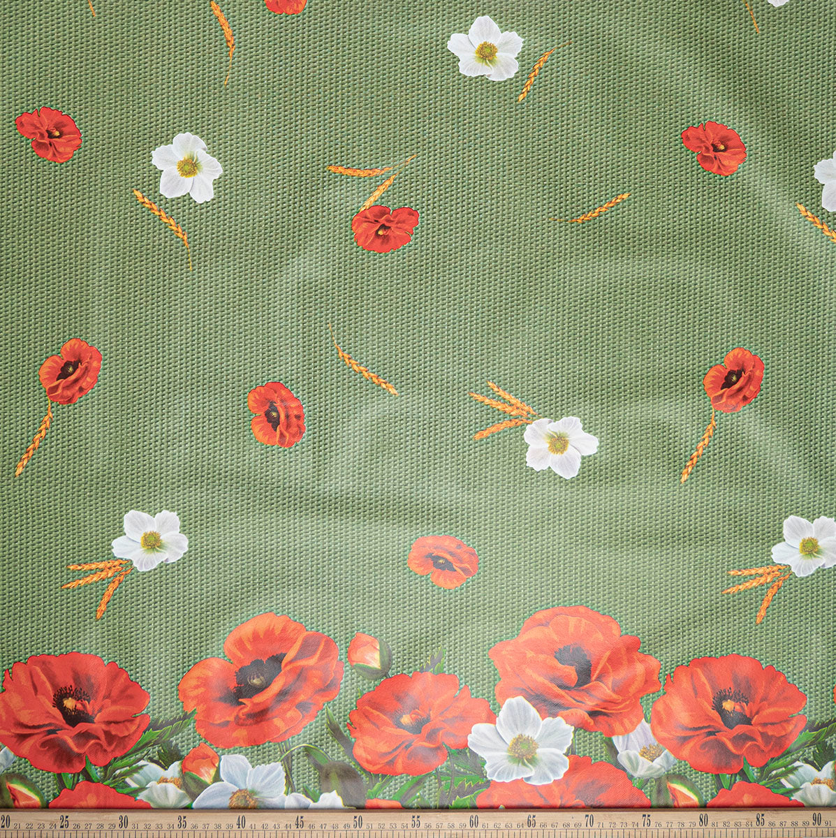 PVC DOBLE ESTAMPADO VERDE CON FLORES Y GUARDAS