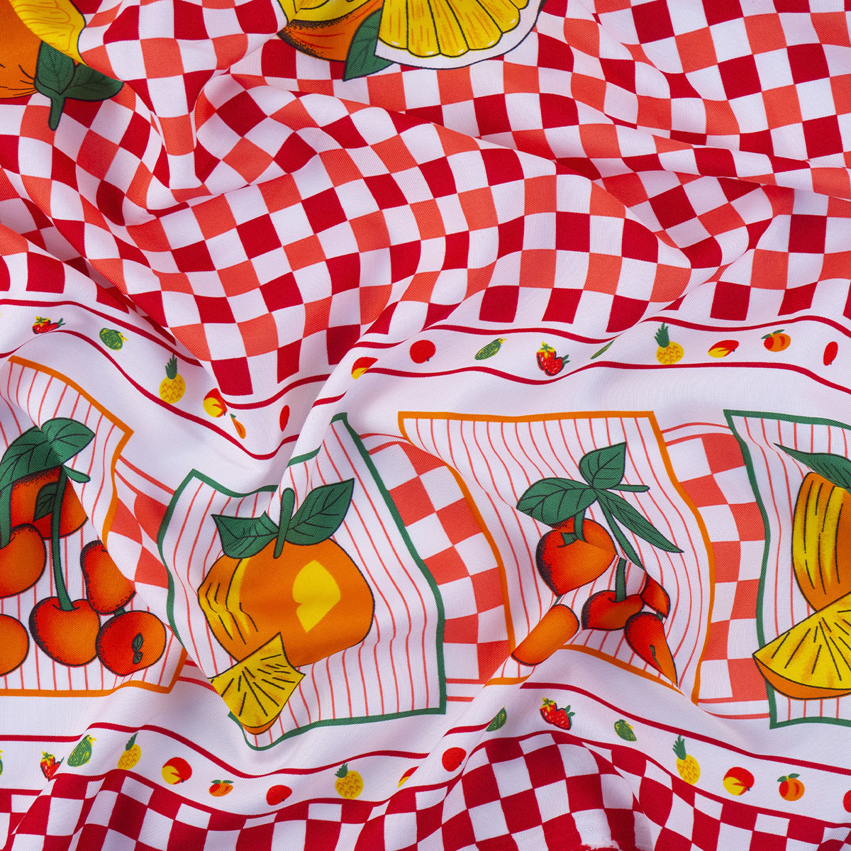 MANTELERIA ESTAMPADO ROJO CABERNET CUADRILLE CON FRUTAS
