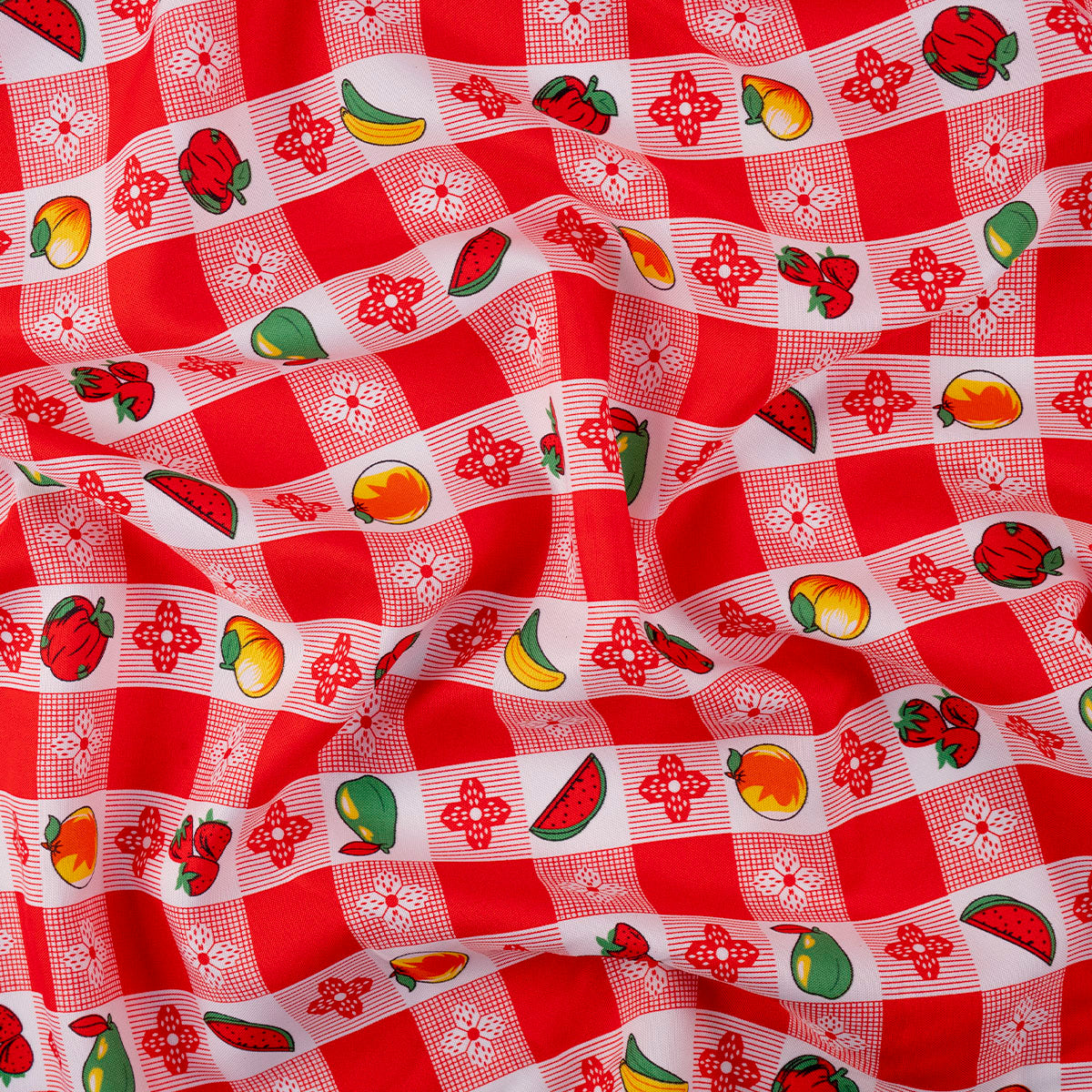 MANTELERIA ESTAMPADO ROJO CARMESI CUADRILLE FRUTAL