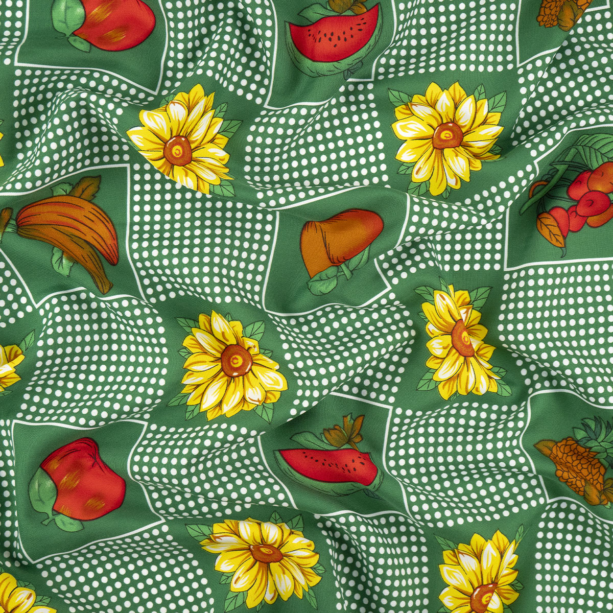 MANTELERIA ESTAMPADO VERDE FRIJOL FLORES Y FRUTAS