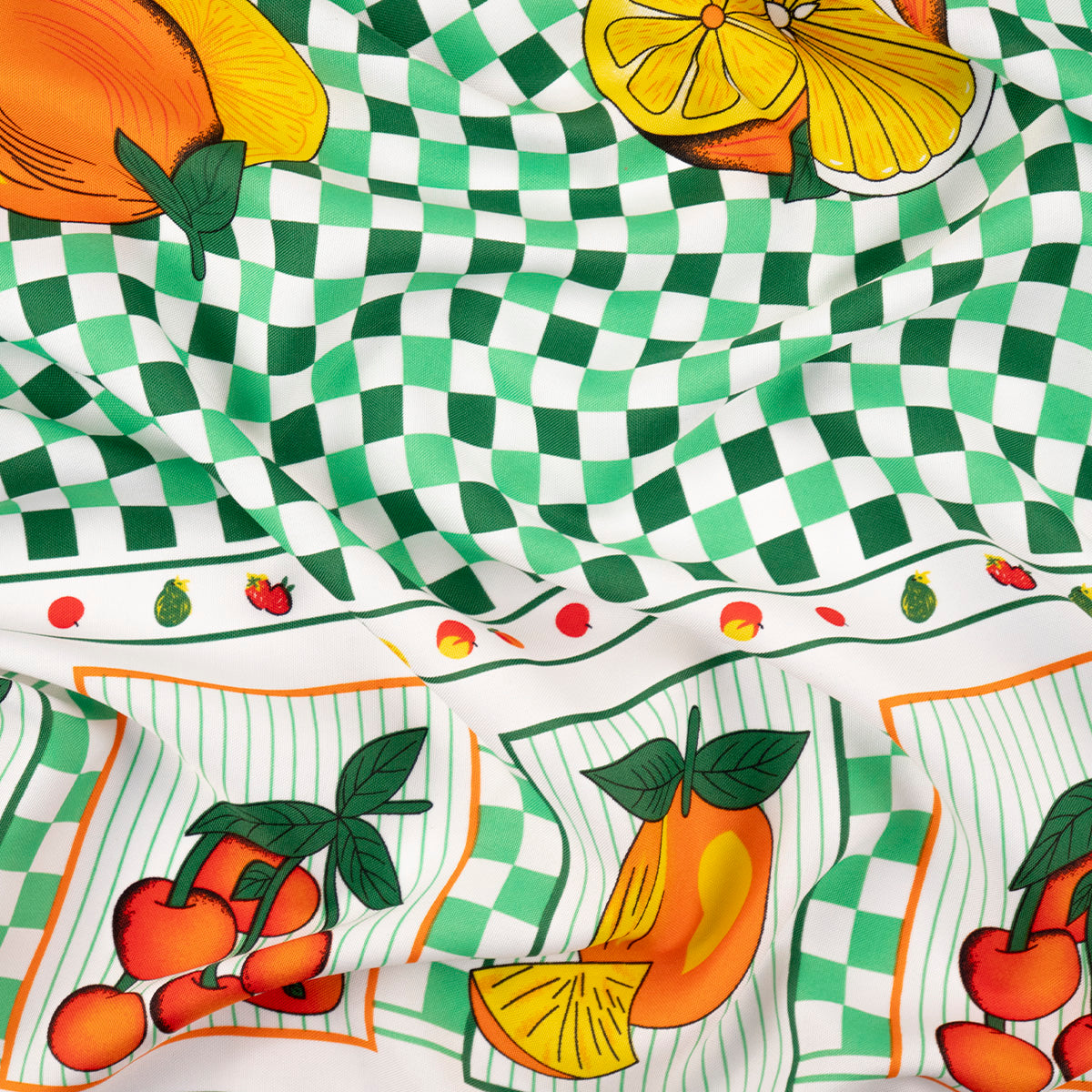 MANTELERIA ESTAMPADO VERDE FRIJOL CUADRILLÉ FRUTAL