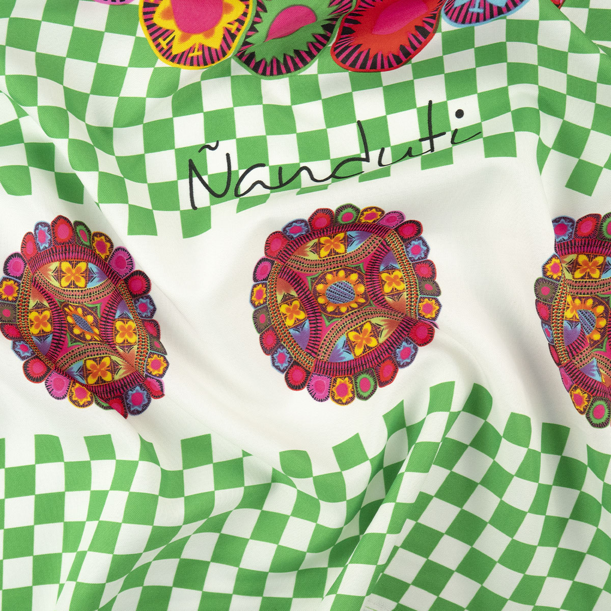 MANTELERIA ESTAMPADO VERDE FRIJOL ÑANDUTI