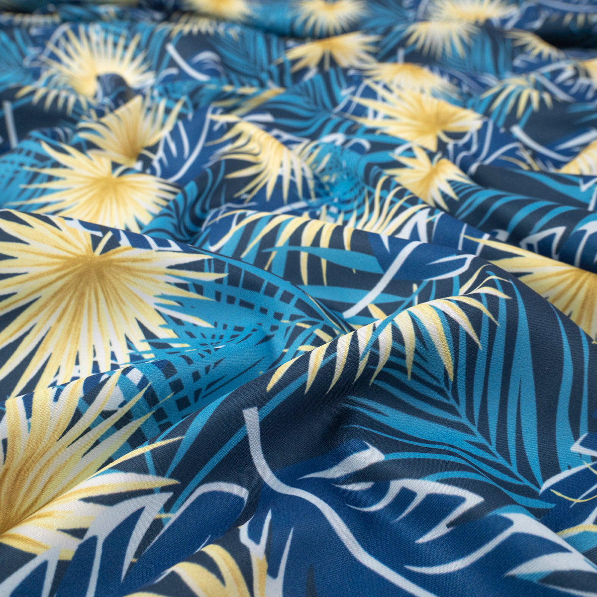 MICROFIBRA ESTAMPADA AZUL INDIGO MOOD HOJAS