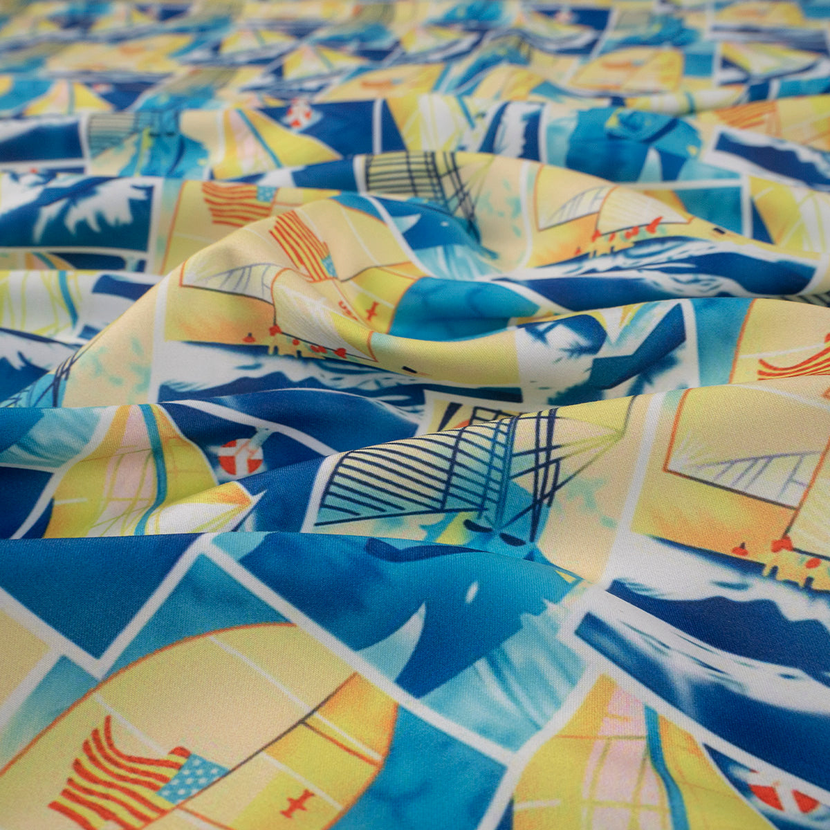 MICROFIBRA ESTAMPADA AZUL SURF DISEÑO NAUTICO