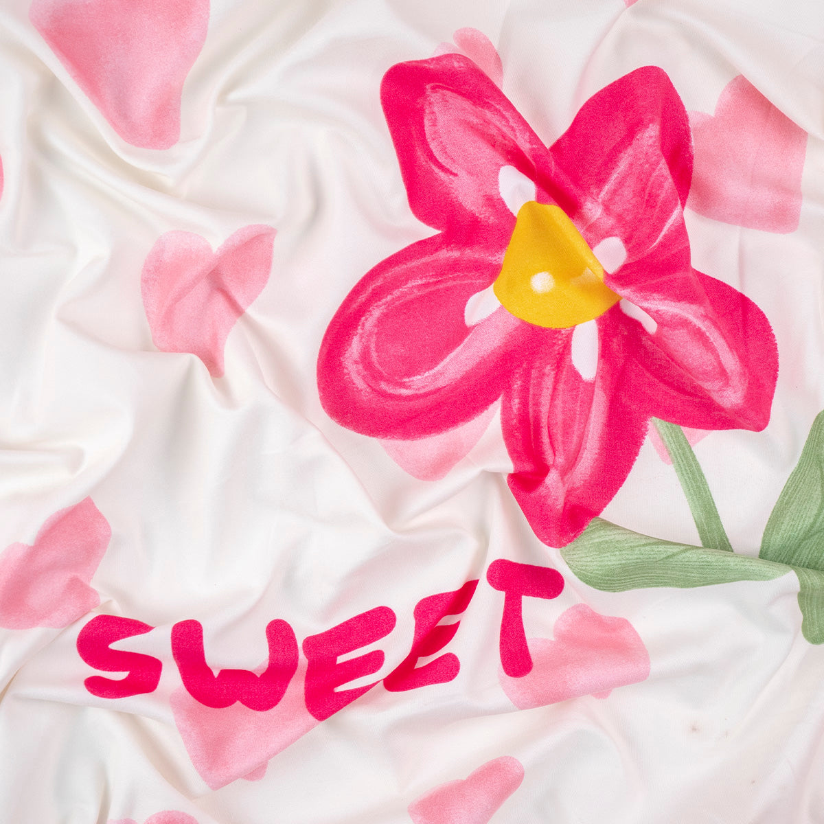 PERCAL INFANTIL BLANCO BRILLANTE CON FLORES ROSADAS