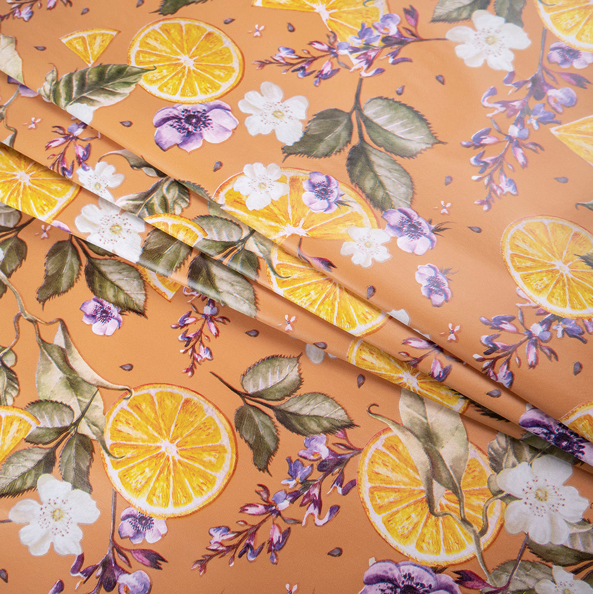 PVC DOBLE ESTAMPADO NARANJA CORAL GOLD CON NARANJAS