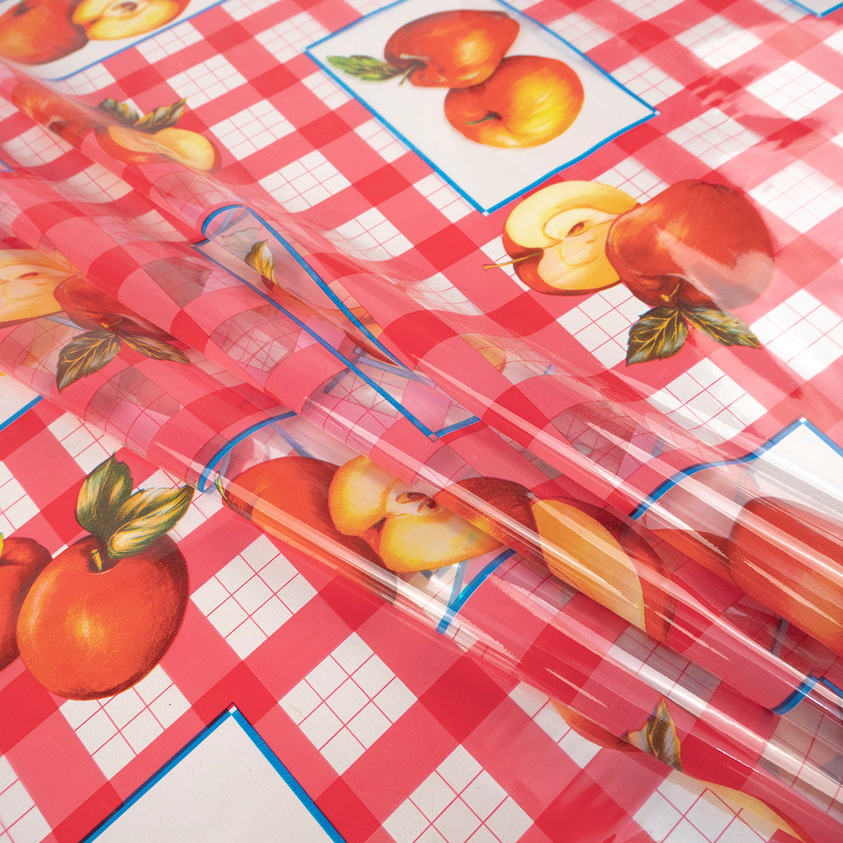 PVC ESTAMPADO ROJO MARTE CON MANZANAS
