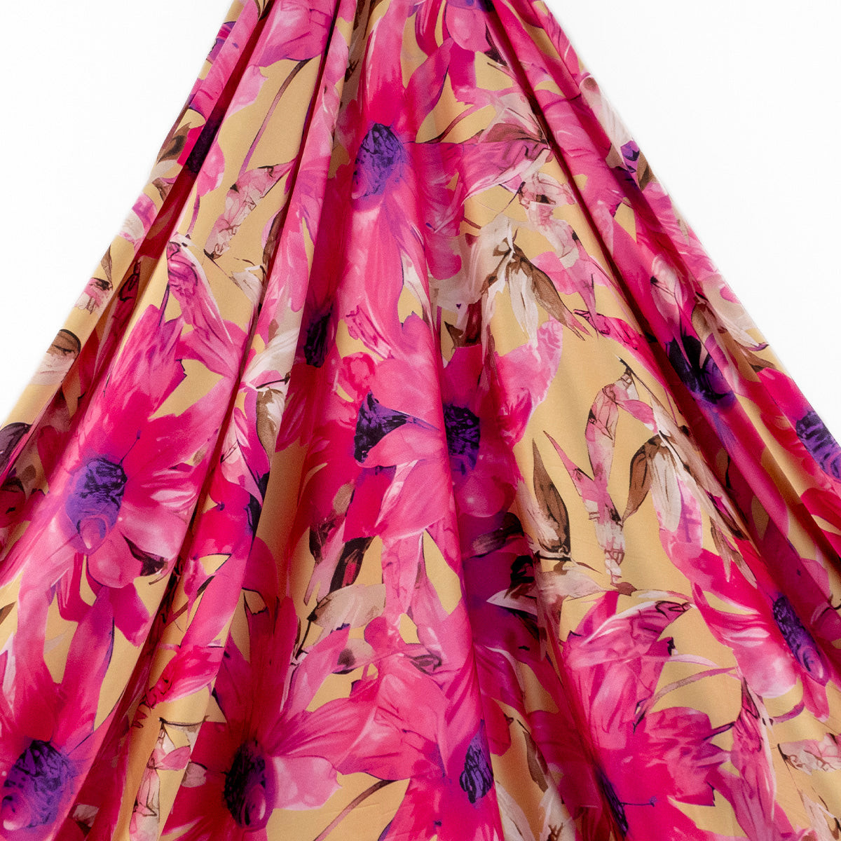 GASA SATINADA ESTAMPADA AMARILLO ACEITE FLOREADO