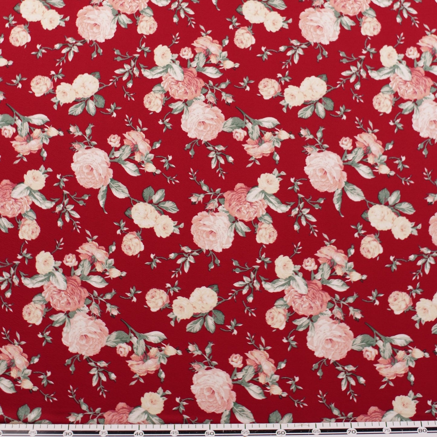 CREPE BOUCLE ESTAMPADO ROJO CABERNET FLORAL