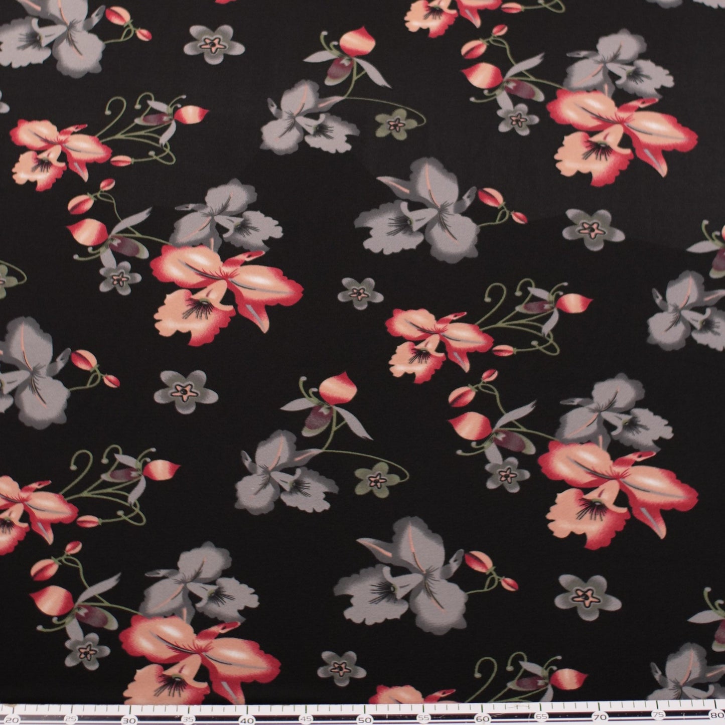 CREPE BOUCLE ESTAMPADO NEGRO METEORITO FLORAL