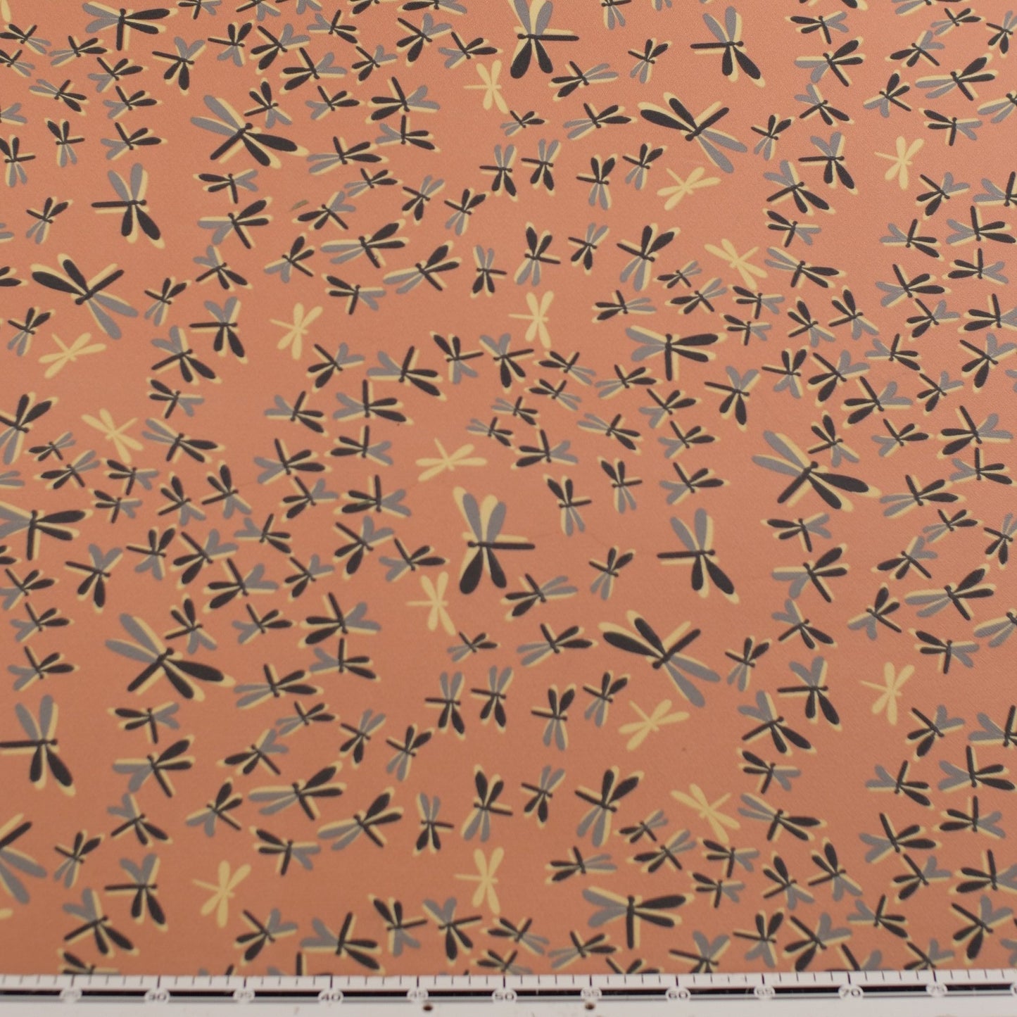 CREPE BOUCLE ESTAMPADO NARANJA CORAL LIBELULAS