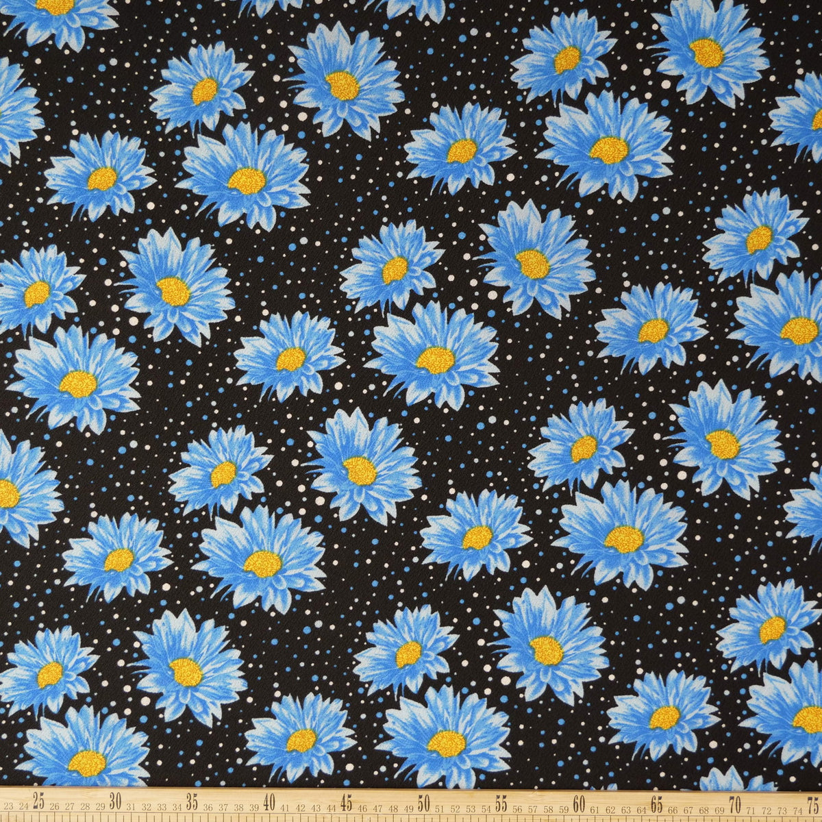 CREPE BOUCLE ESTAMPADO NEGRO METEORITO FLORAL AZUL