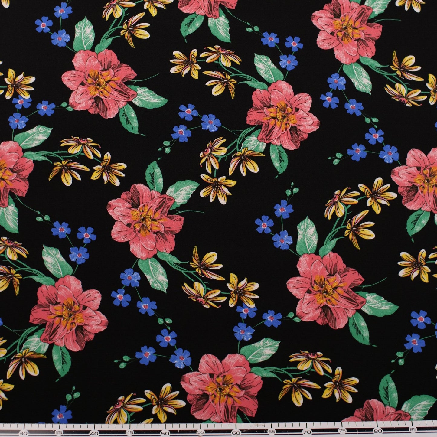 CREPE BOUCLE ESTAMPADO NEGRO METEORITO FLORAL