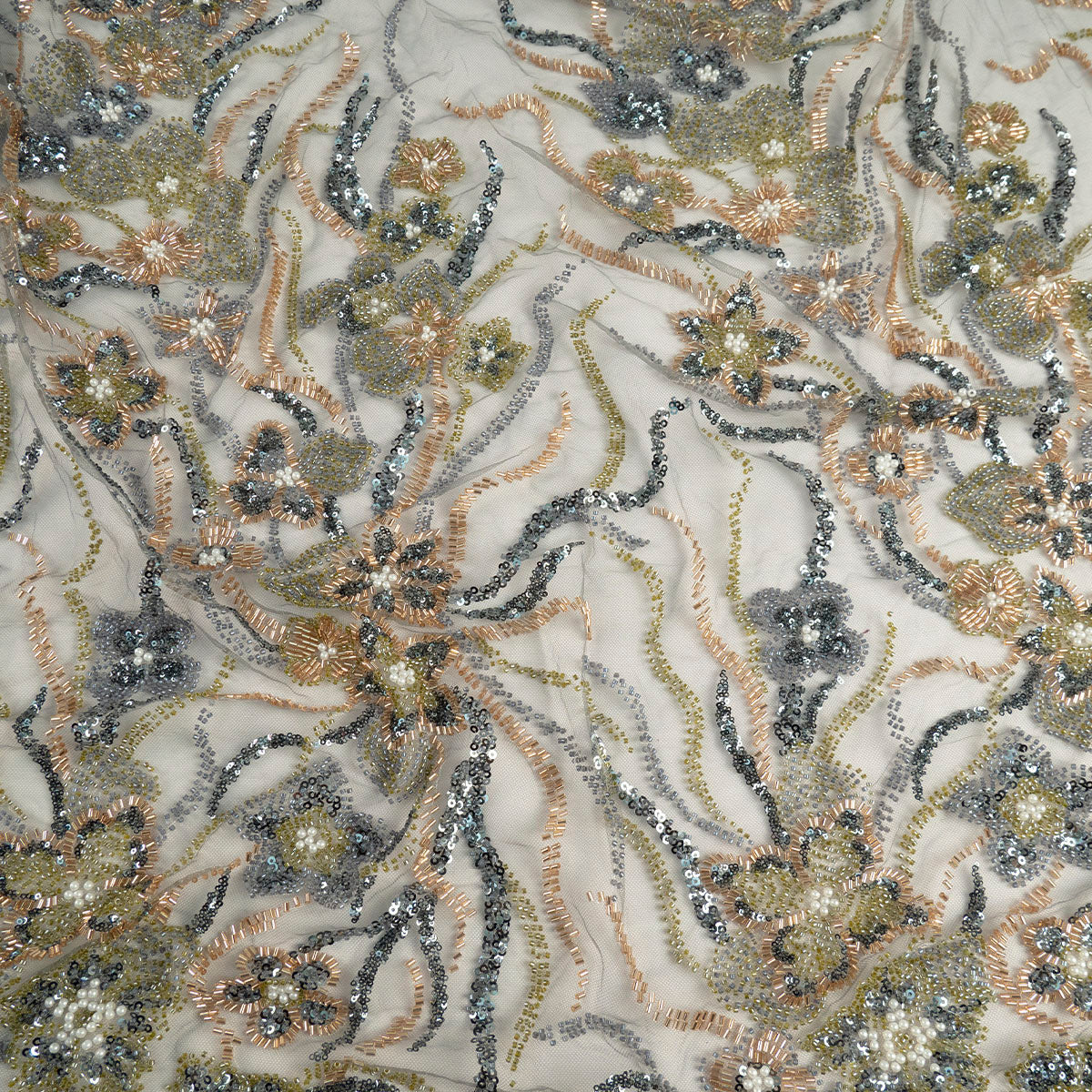 TUL PRADA GRIS MINIMAL CON FLORES