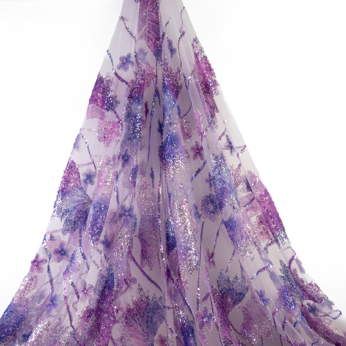TUL PRADA LILA LAVANDA ESCARCHADO FLORAL