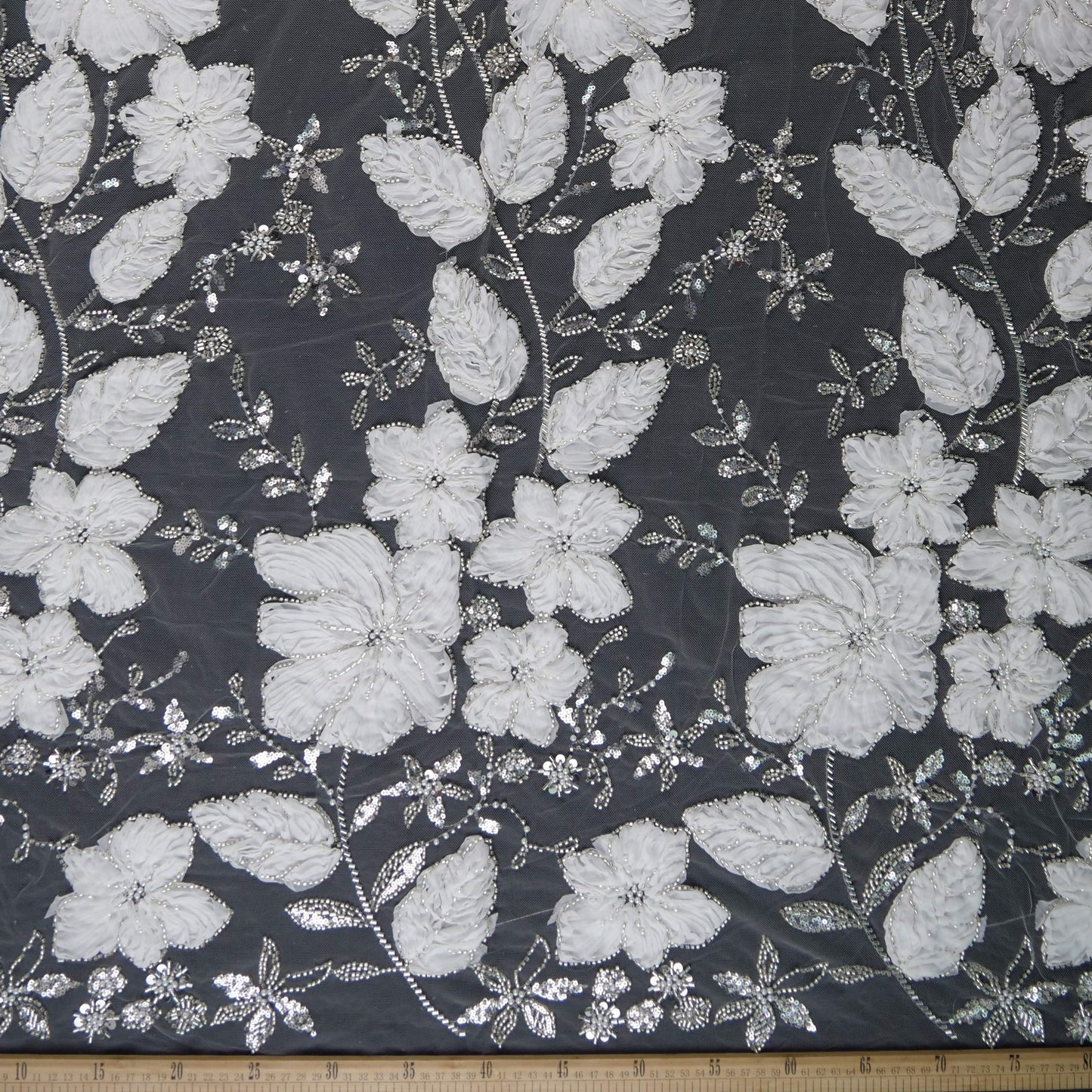 TUL FENDI BLANCO BRILLANTE FLORAL 3D