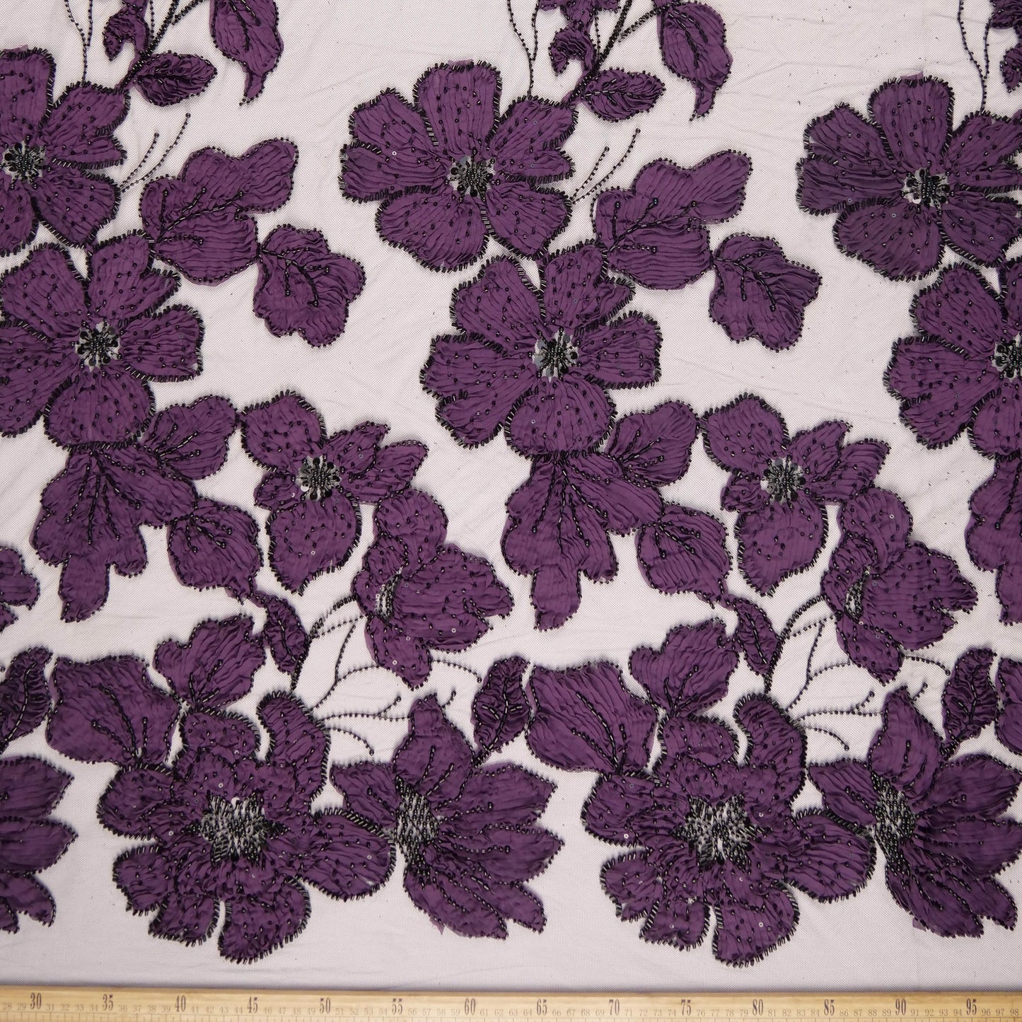 TUL FENDI NEGRO METEORITO COLLAGE FLORAL VIOLETA