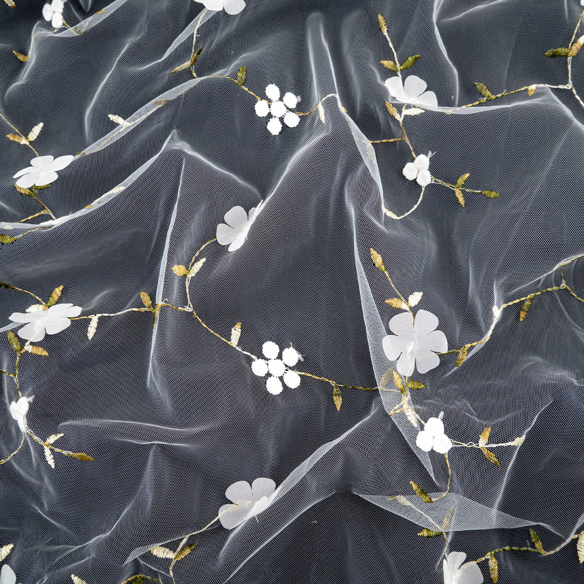 TUL LOLA BLANCO BRILLANTE RAMAS CON FLORES