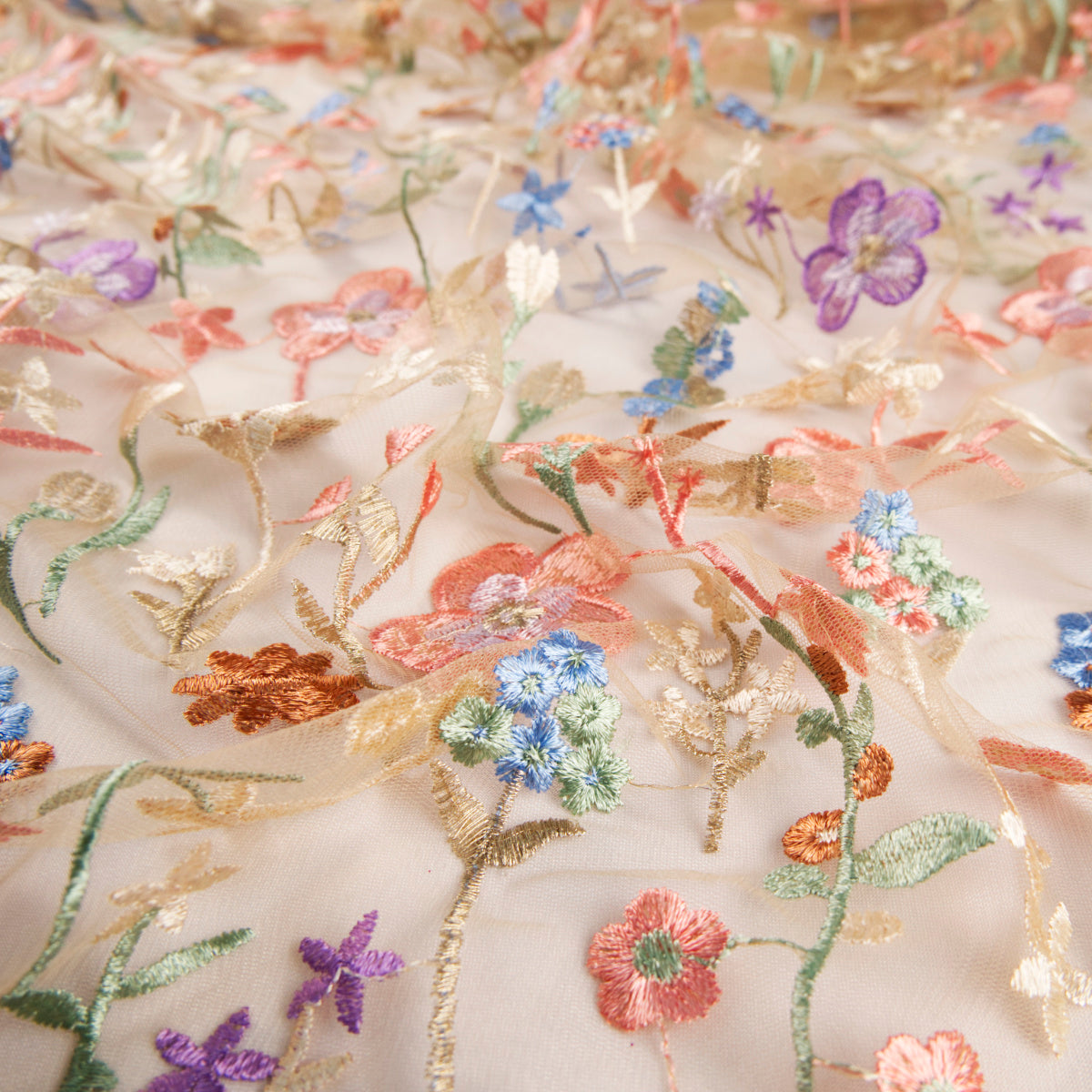 TUL LOLA CAMEL PRALINE CON FLORES DE COLORES