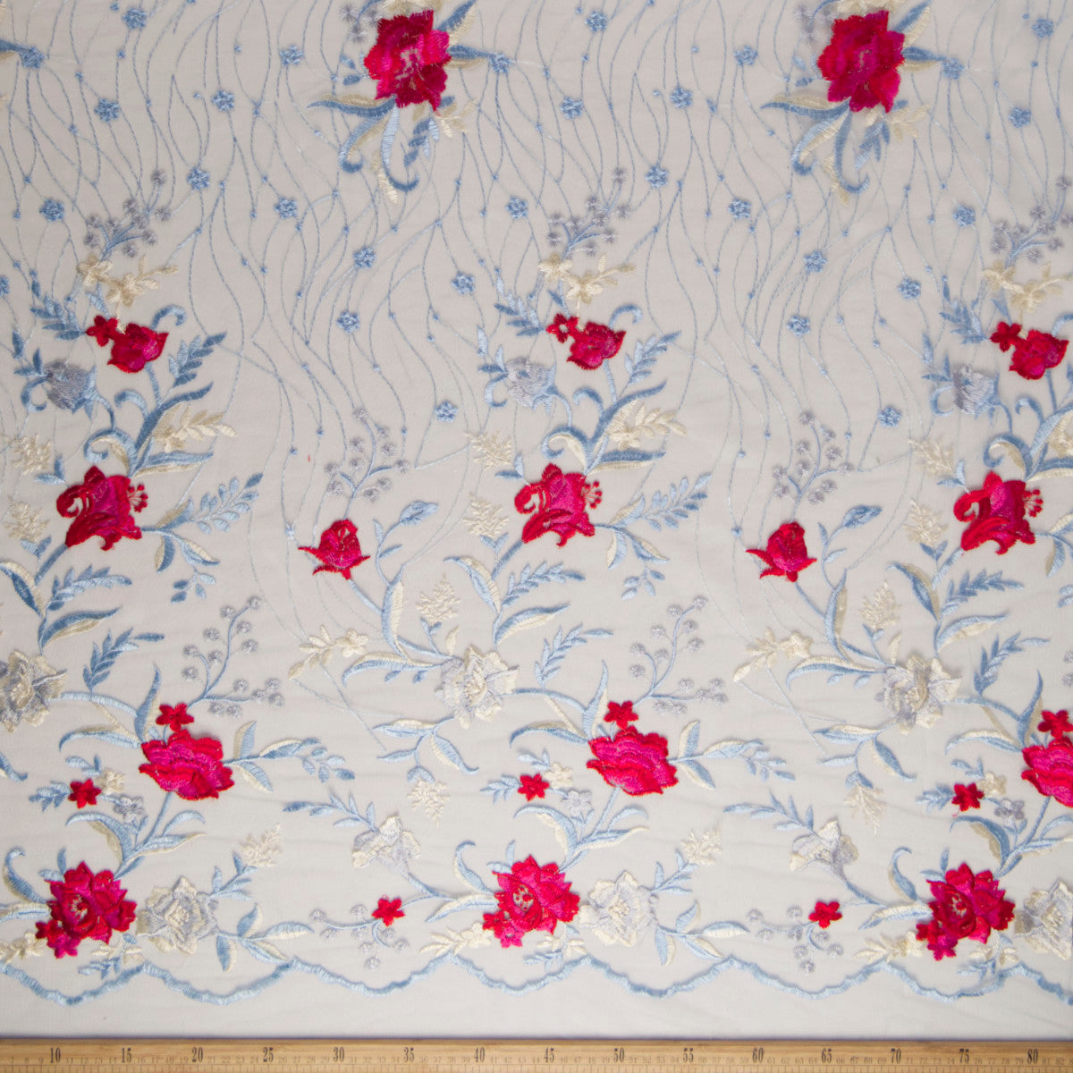 TUL LOLA VERDE AGUA OSCURO ROSAS BORDADAS