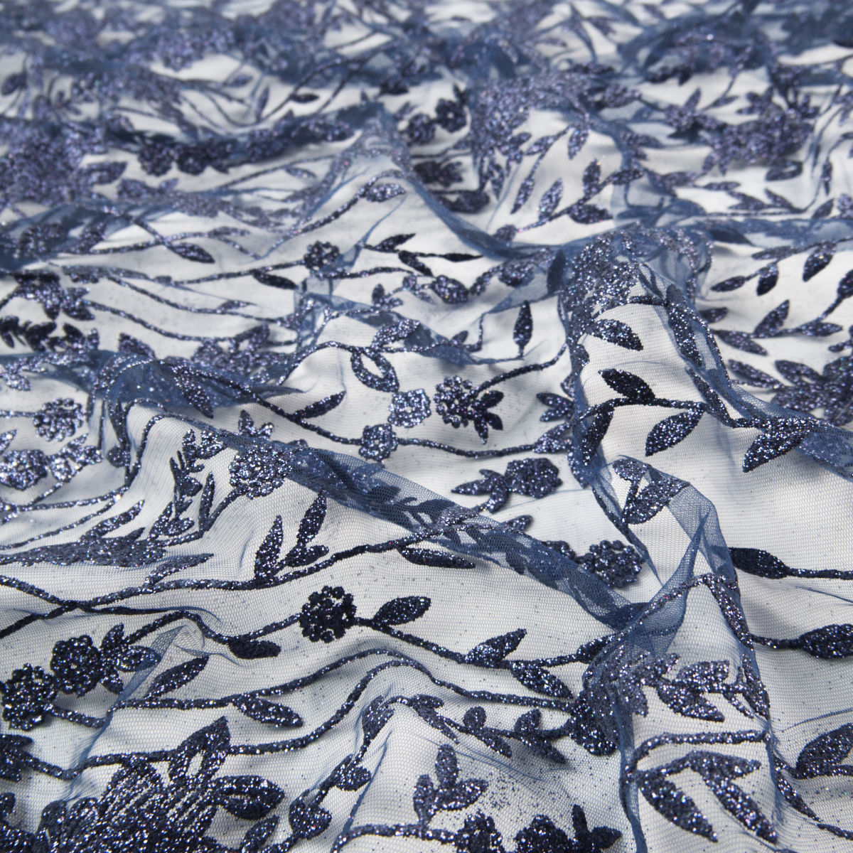 TUL LOLA AZUL ECLIPSE GLITTER FLORES Y HOJAS