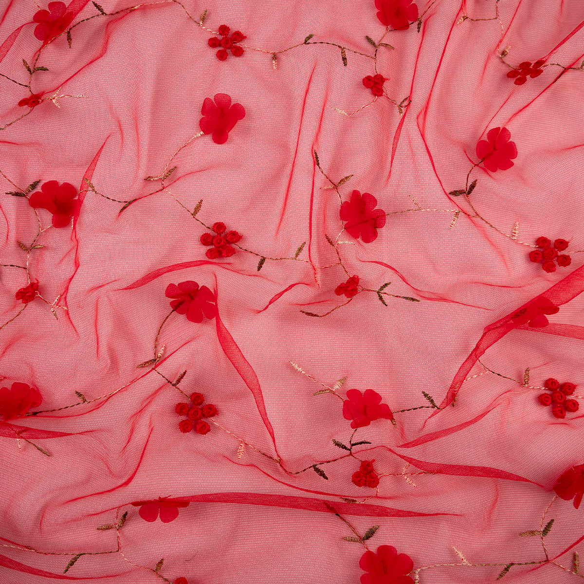 TUL LOLA ROJO SCARLATA RAMAS CON FLORES
