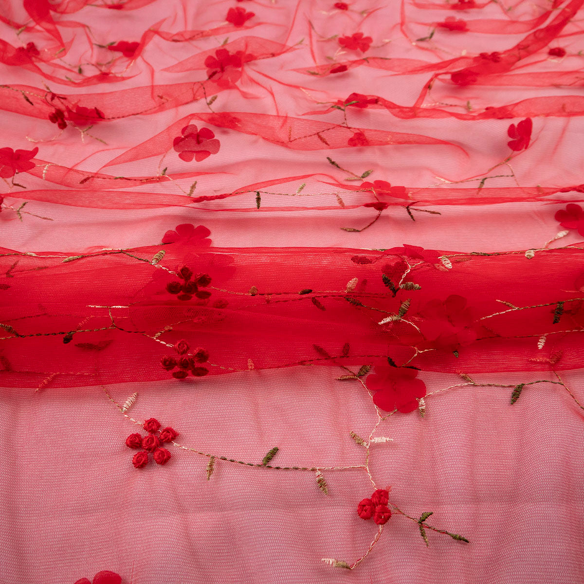 TUL LOLA ROJO SCARLATA RAMAS CON FLORES