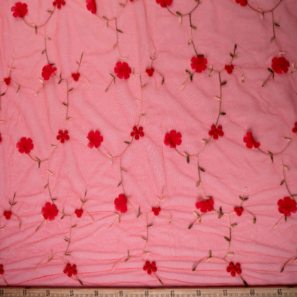TUL LOLA ROJO SCARLATA RAMAS CON FLORES