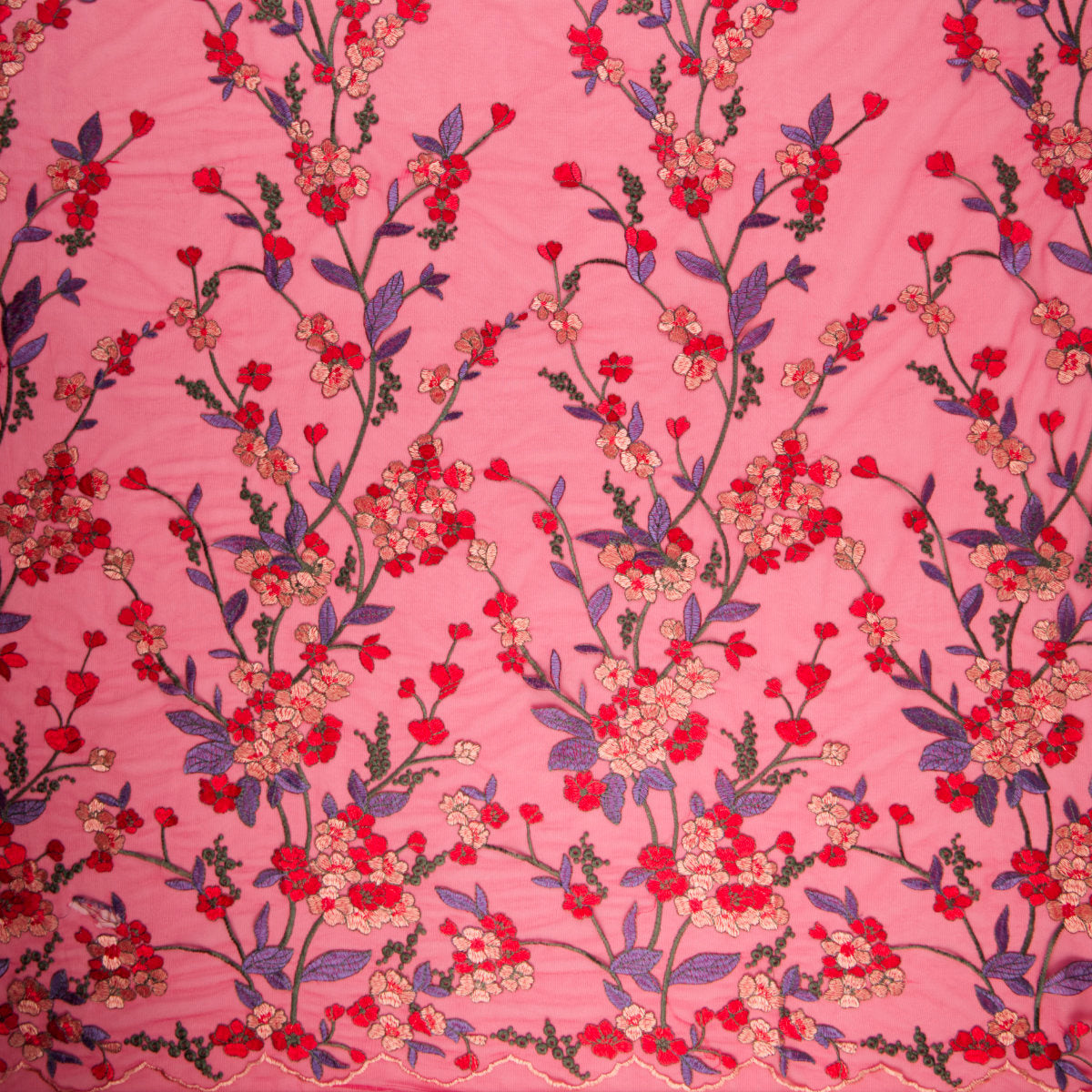 TUL LOLA ROJO RIO FLORES BORDADAS