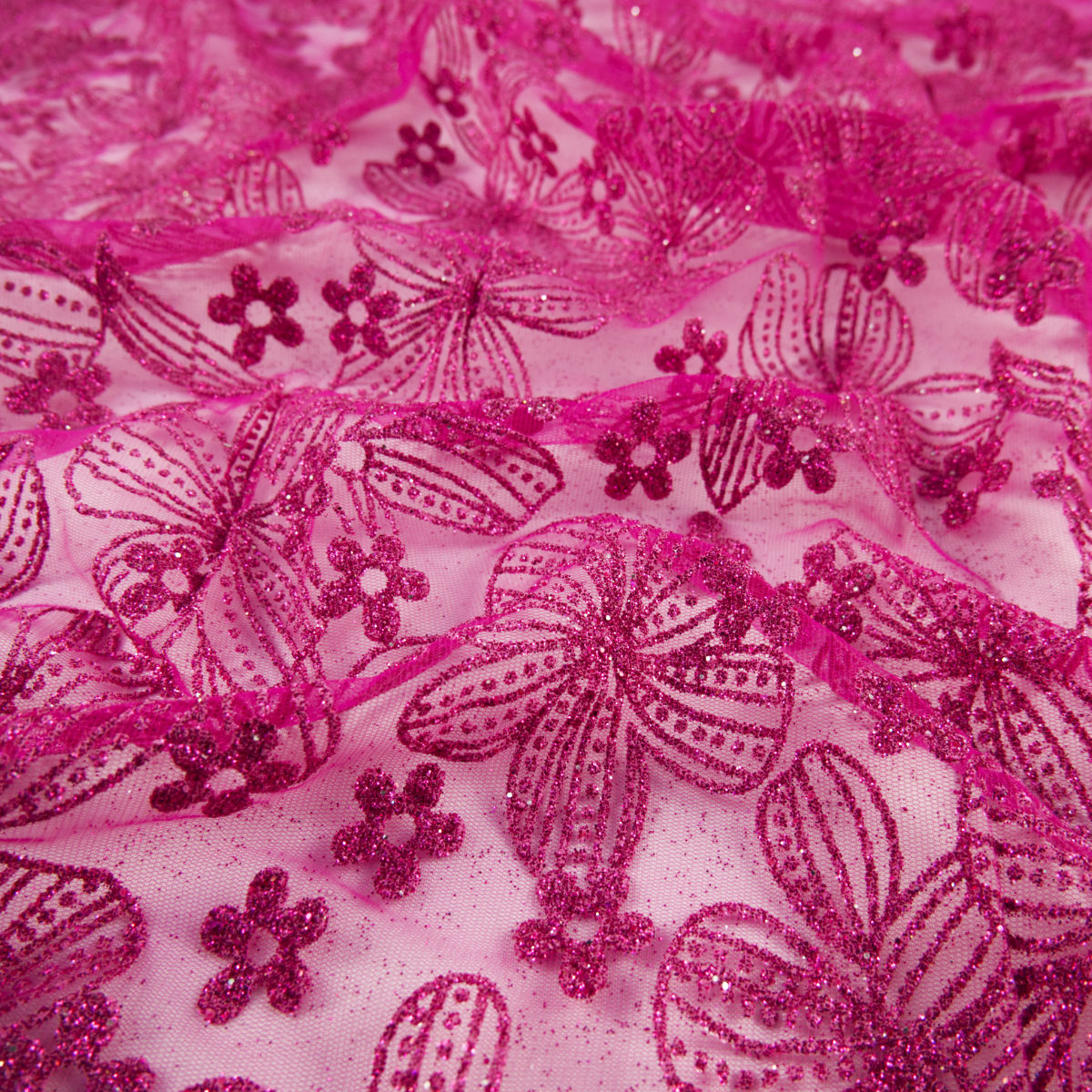 TUL LOLA FUCSIA REMOLACHA FLORES CON GLITTER