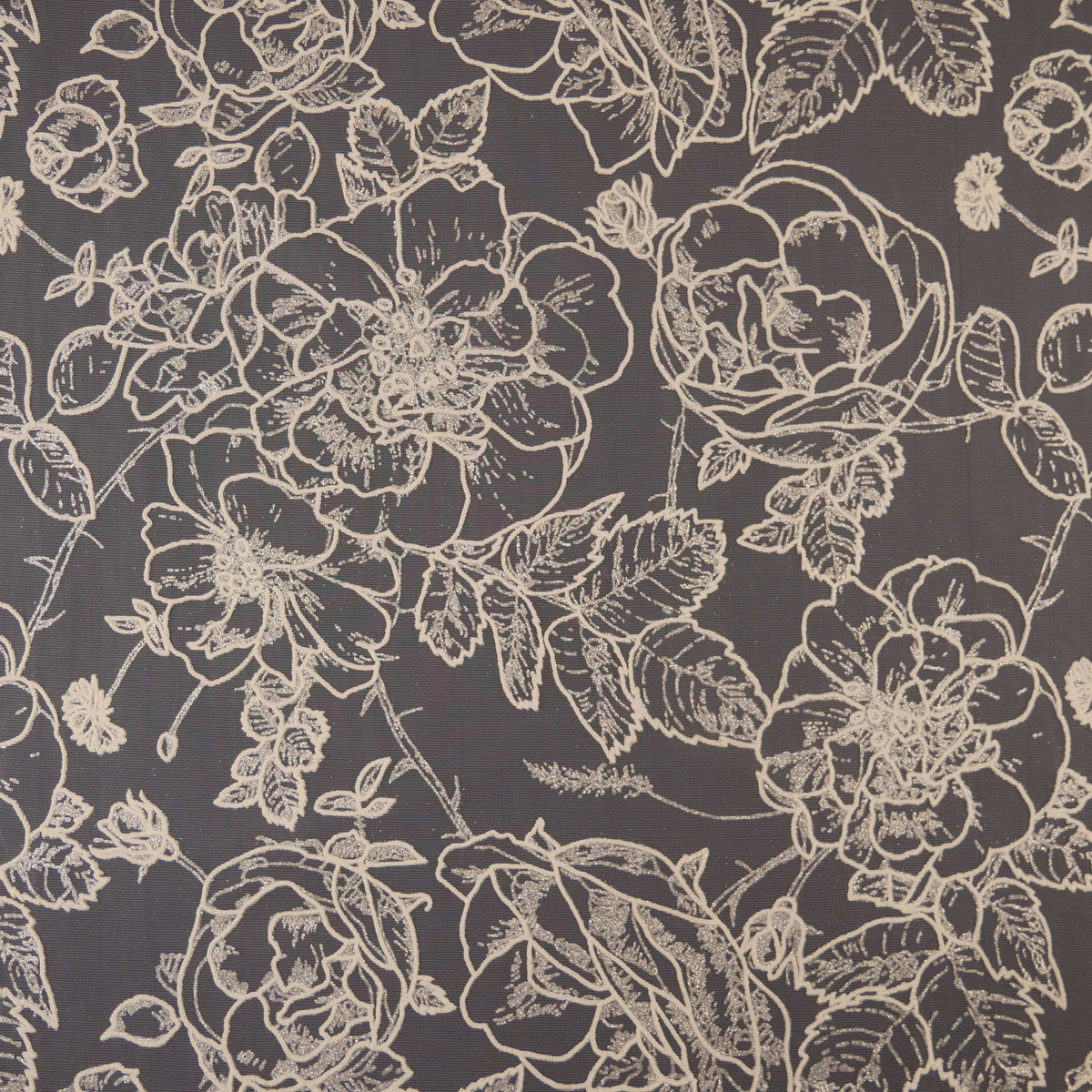 TUL LOLA BEIGE CON HOJAS Y FLORES GRANDES