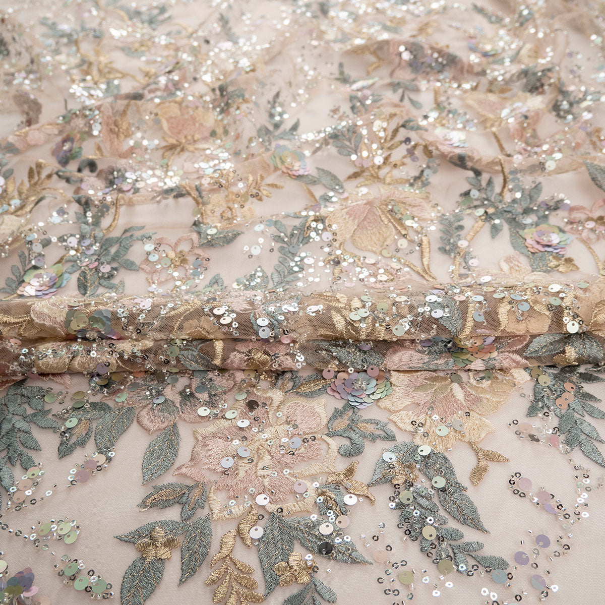 TUL GABBANA BEIGE ANTILOPE CON FLORES Y HOJAS