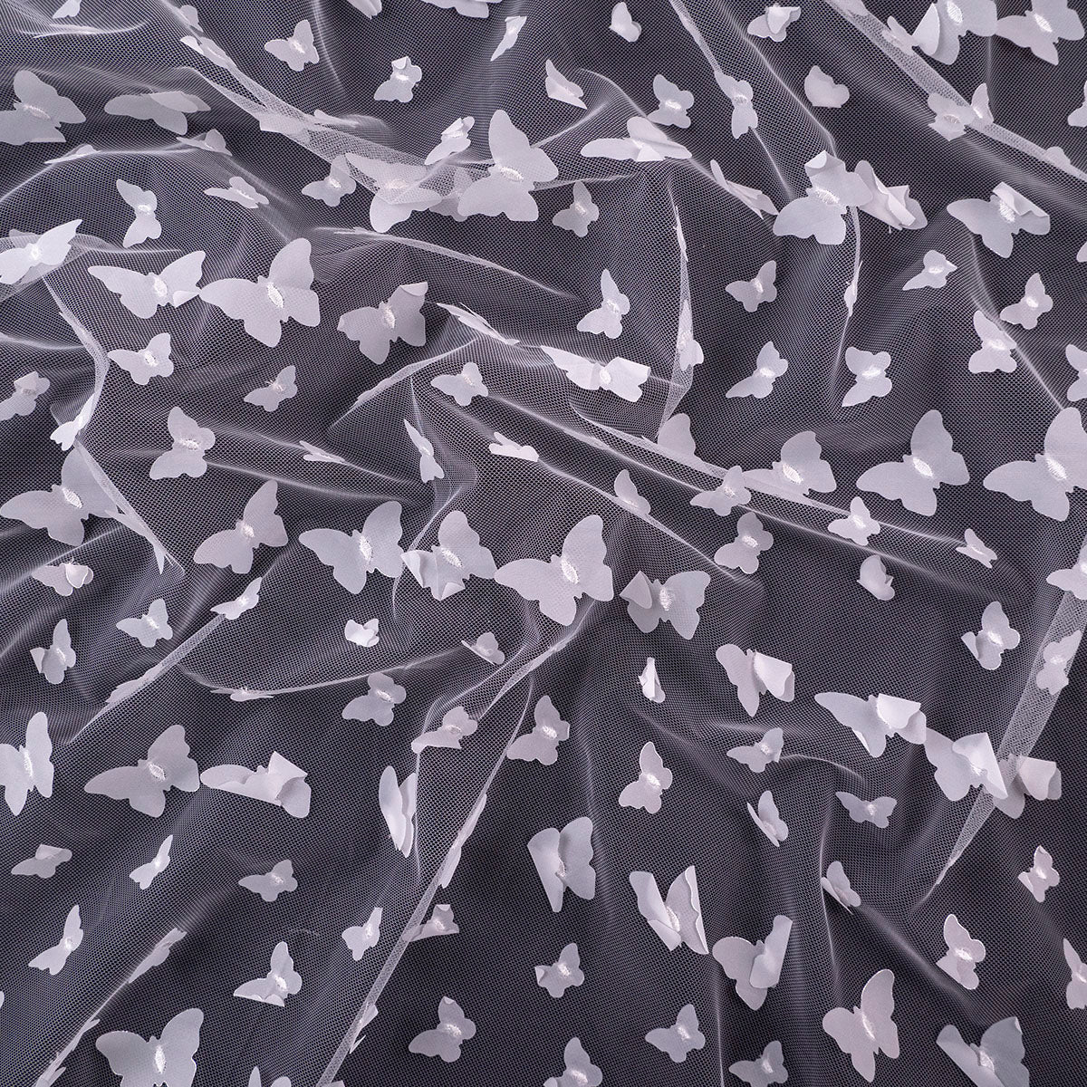 TUL GALLIANO BLANCO BRILLANTE CON MARIPOSAS