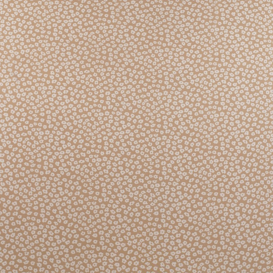 MICRO FOURWAY ESTAMPADO BEIGE TRIGO CLARO CON FLORES BLANCAS PEQUEÑAS