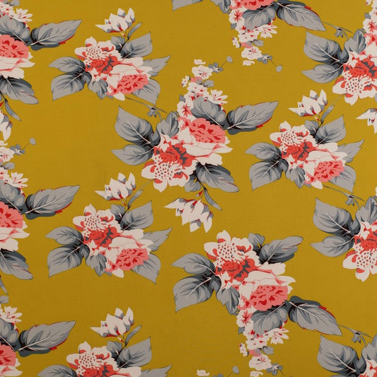 MICRO FOURWAY ESTAMPADO BEIGE MUSGO SUR CON FLORES Y HOJAS GRANDES