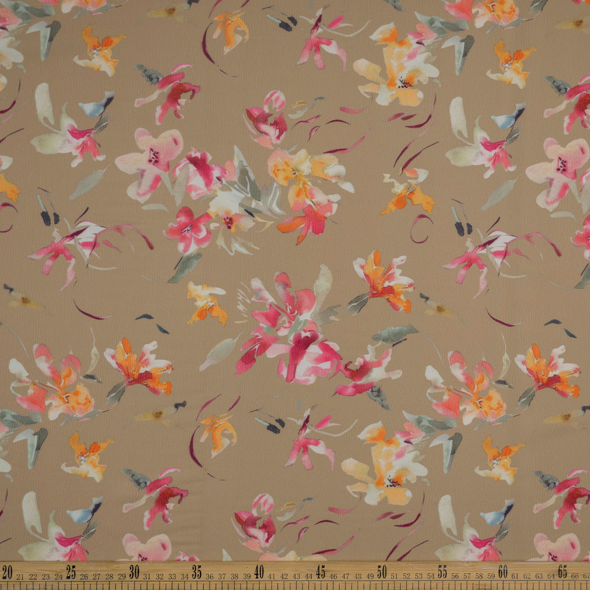 CREPE LAUREN ESTAMPADO CAMEL PRALINE FLORES COLORIDAS