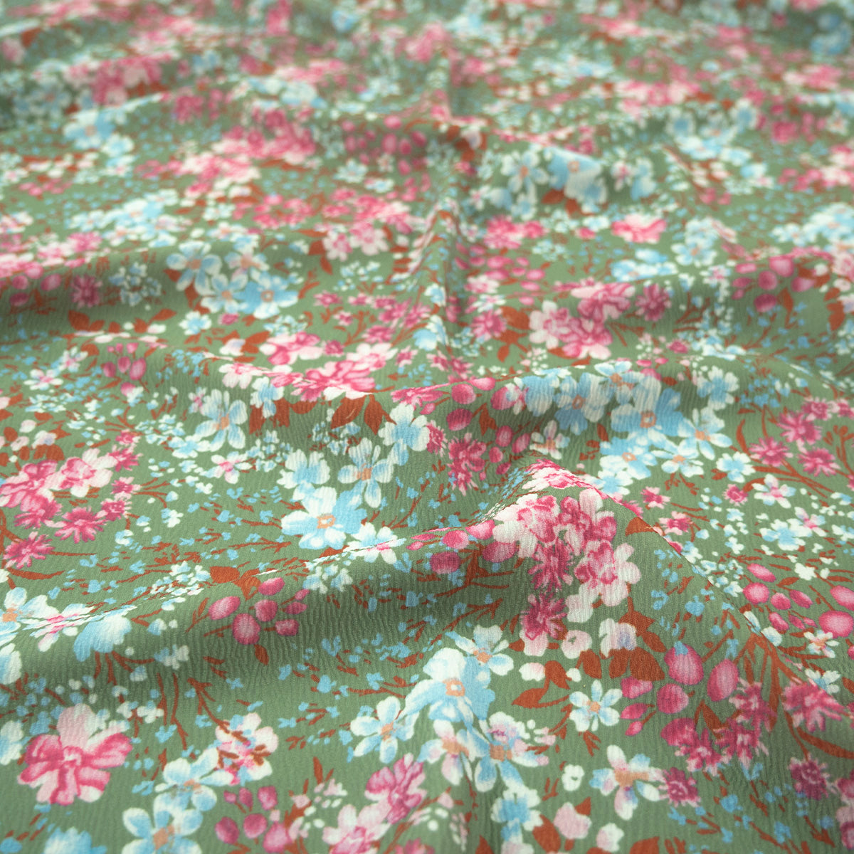 CREPE LAUREN ESTAMPADO VERDE MUSGO TE FLORAL COLORIDO
