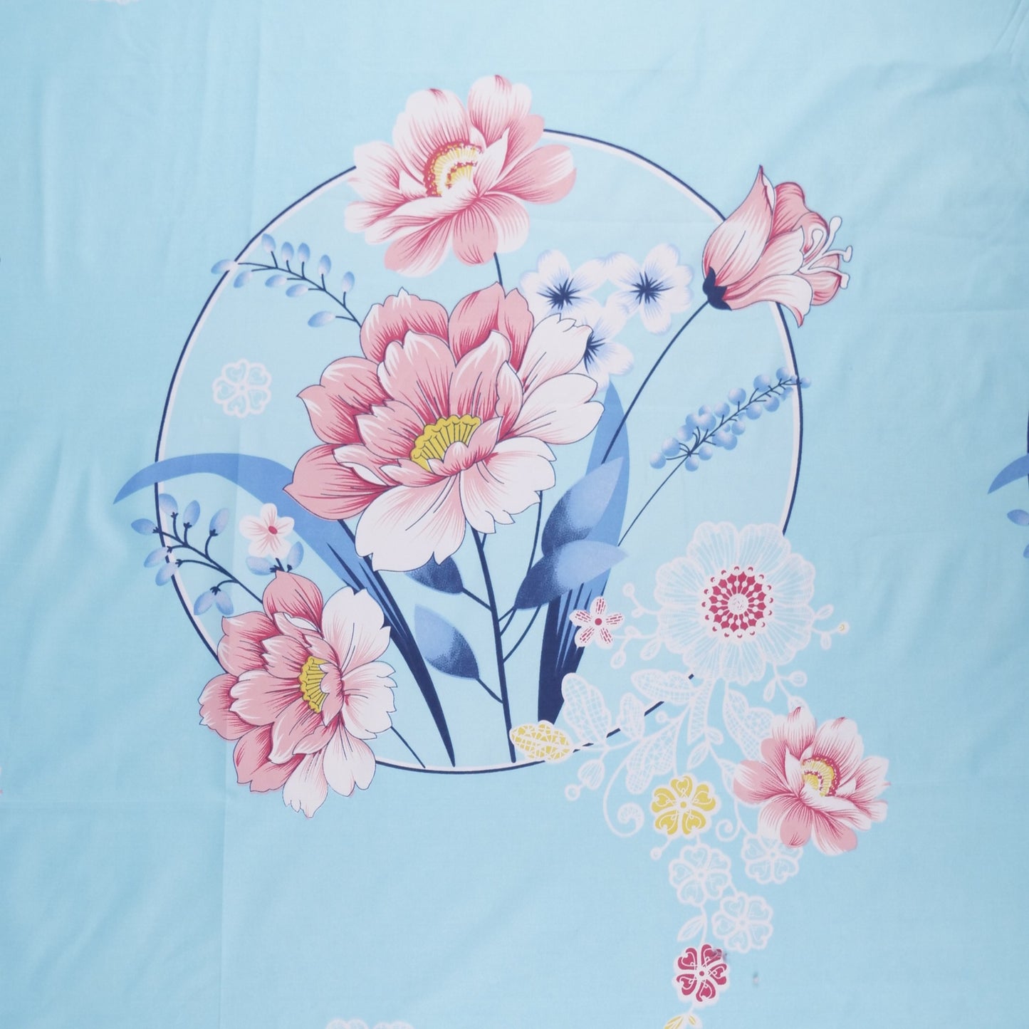 PERCAL ESTAMPADO AGUAMARINA FLORAL PEONIAS