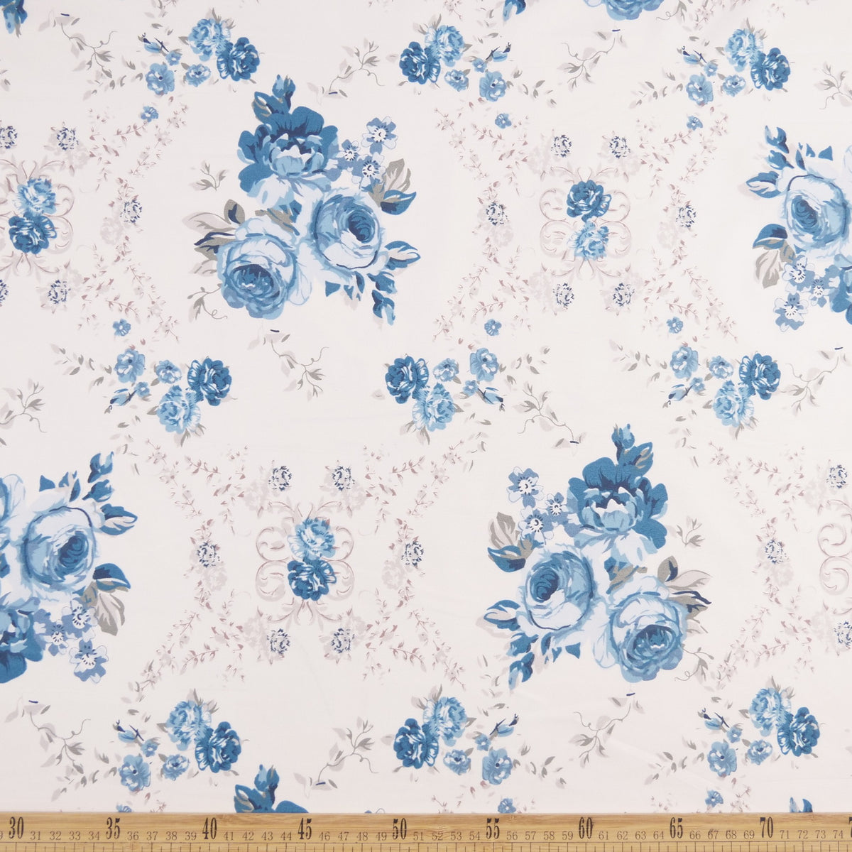 PERCAL ESTAMPADO BLANCO BRILLANTE CON RASAS AZULES