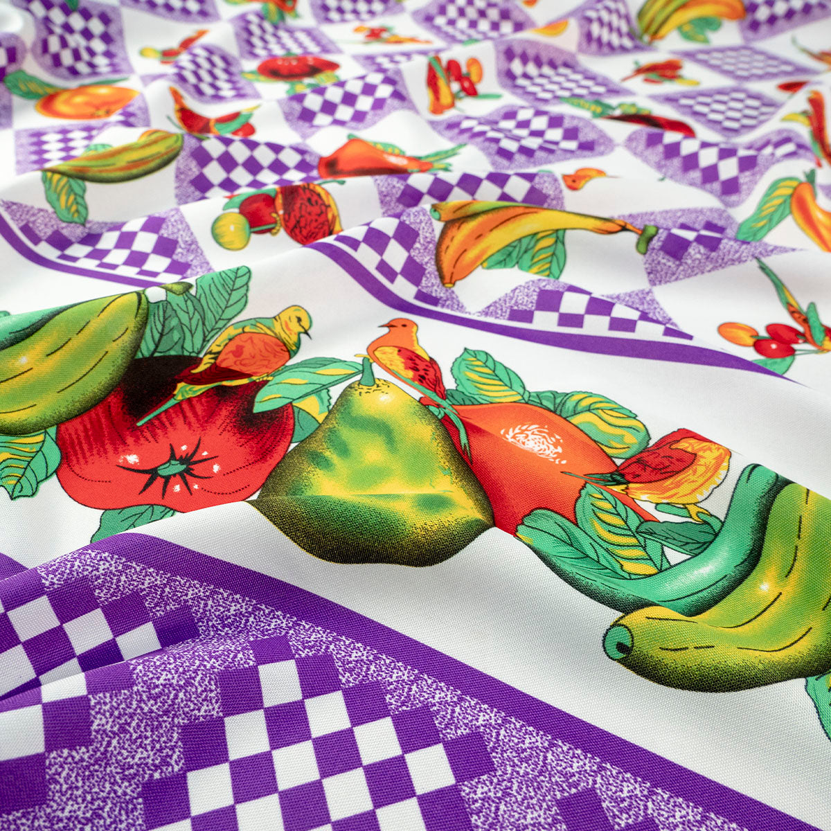 MANTELERIA ESTAMPADA VIOLETA AFRICA CON FRUTAS