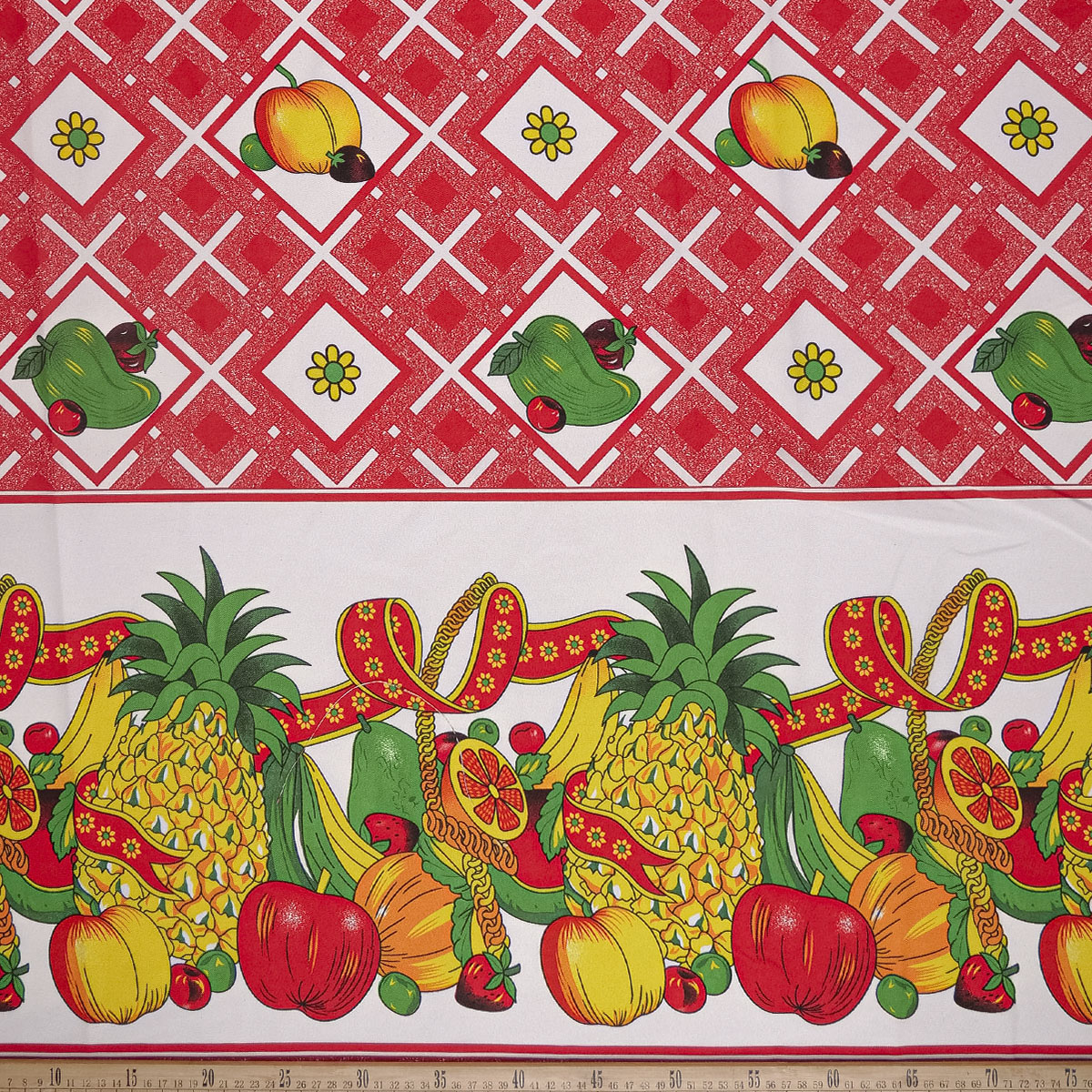 MANTELERIA ESTAMPADA ROJO CHINO FRUTAL CON GUARDAS