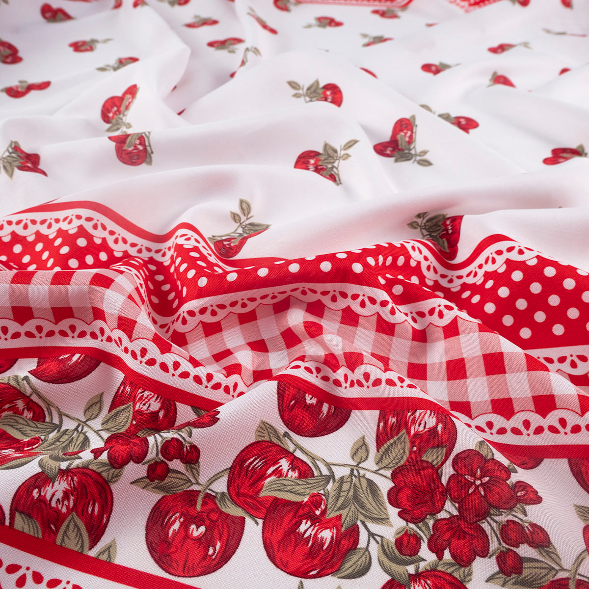 MANTELERIA ESTAMPADA ROJO FORMULA UNO CON CEREZAS