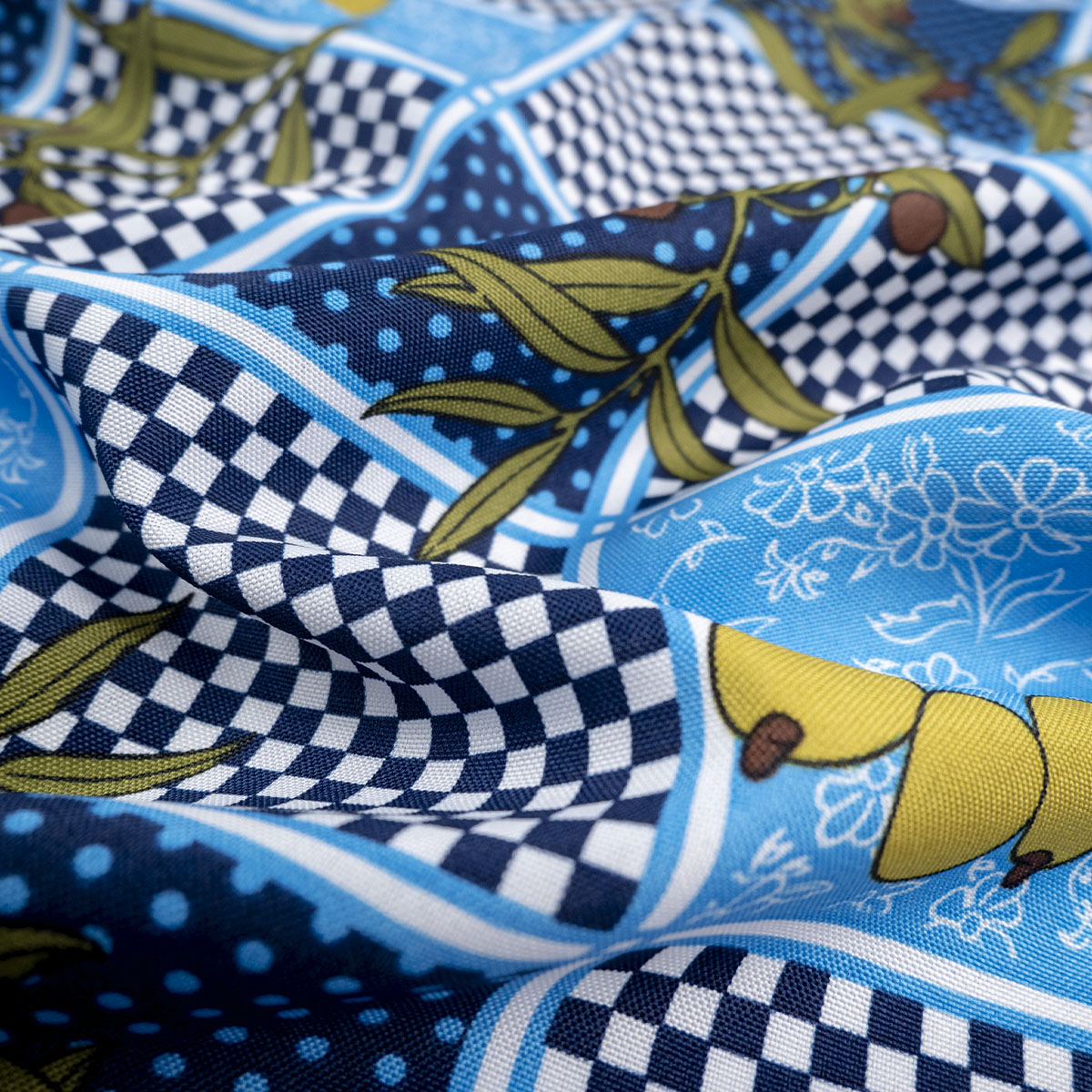MANTELERIA ESTAMPADO AZUL ECLIPSE TOTAL CUADROS Y OLIVAS