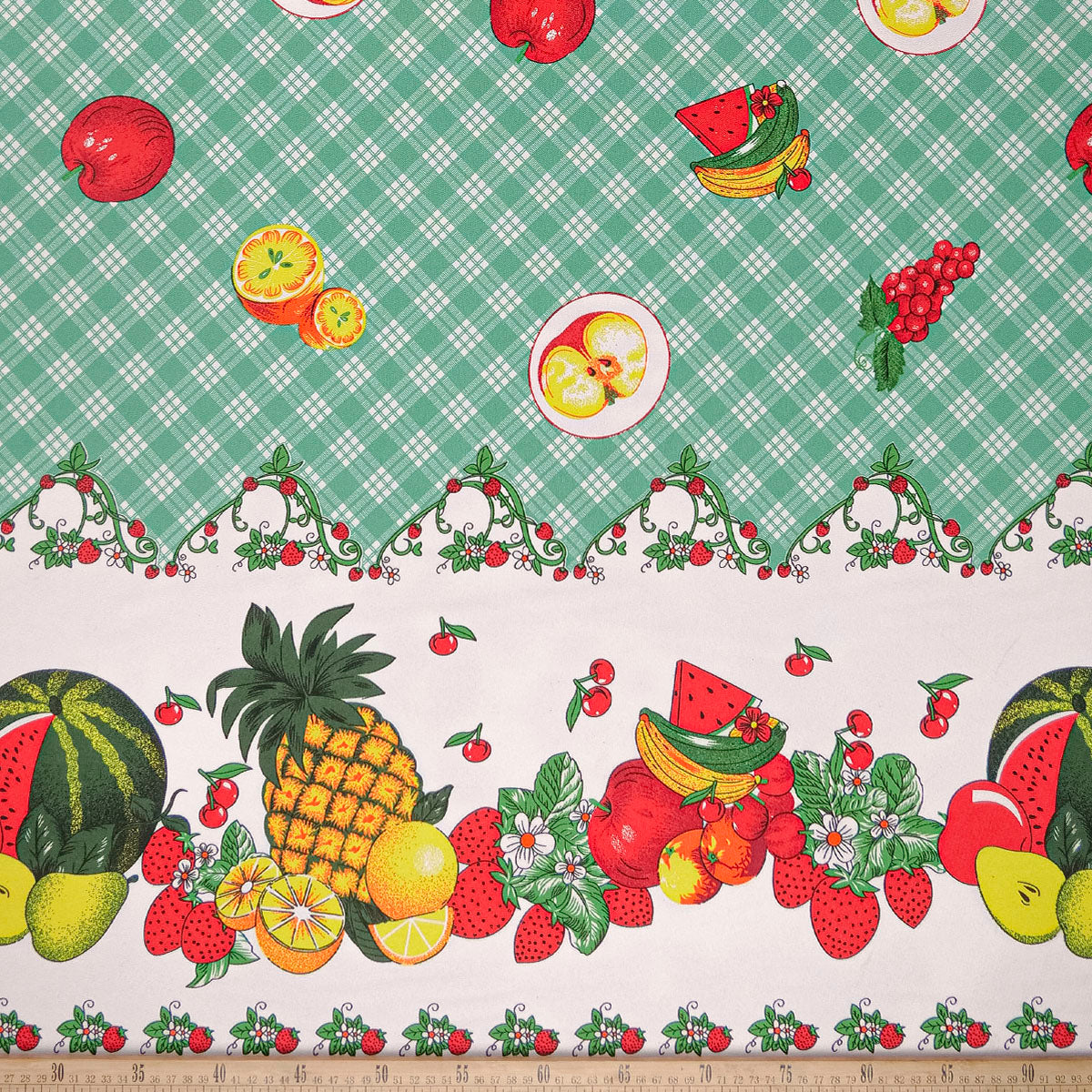 MANTELERIA ESTAMPADA VERDE AGUA OSCURO FRUTAL